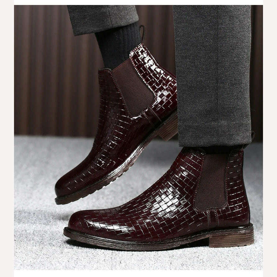 KIMLUD, Men Chelsea Boots Patent Leather Wear-Resistant Waterproof Non-Slip Ankle Boots Low Heel Fashion Outdoor Autumn Casual Shoes, KIMLUD Women's Clothes