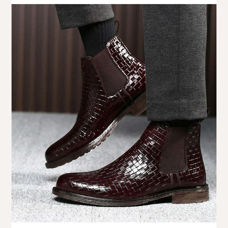 KIMLUD, Men Chelsea Boots Patent Leather Wear-Resistant Waterproof Non-Slip Ankle Boots Low Heel Fashion Outdoor Autumn Casual Shoes, KIMLUD Womens Clothes