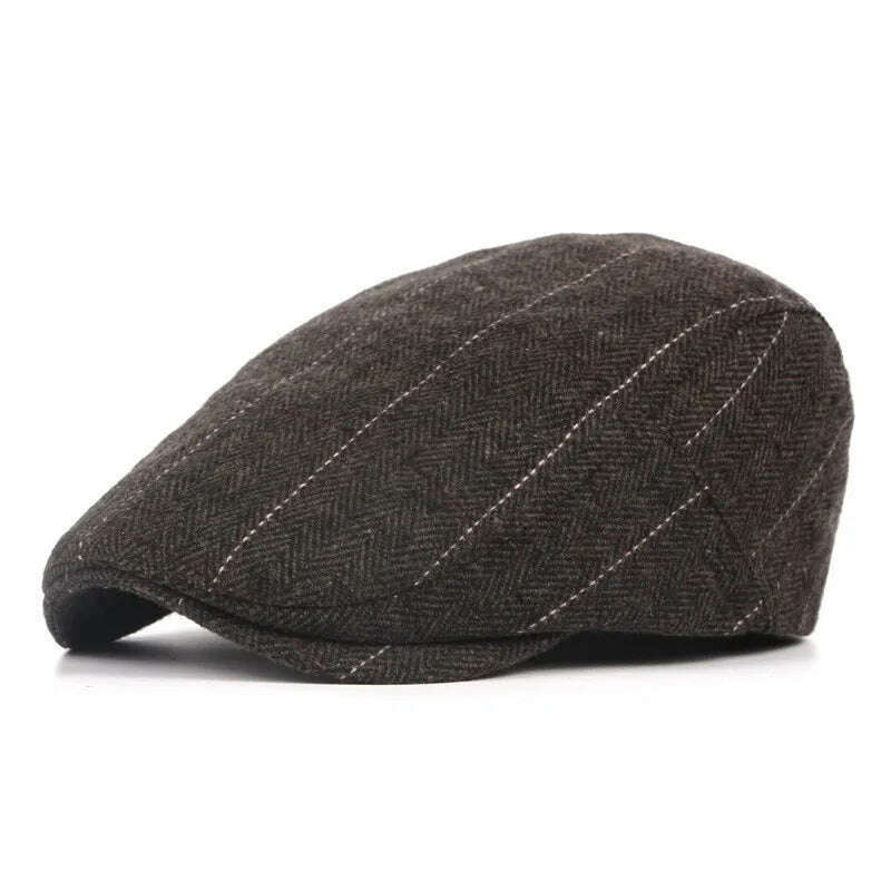 KIMLUD, Men Classic Plaid Stripe Newsboy Cap for Male Winter Cotton Flat Ivy Vintage Gatsbay Hat Irish Outdoor Cabbie Beret Painter Hat, COFFEE, KIMLUD Womens Clothes