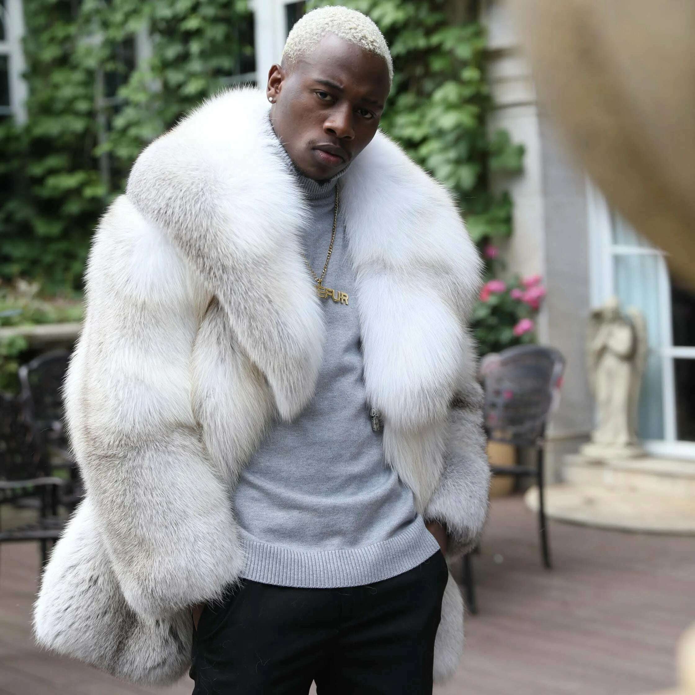 KIMLUD, Men Clothes Golden Island White Special Fox Fur Coat Full Pelt Customized Size Available, Golden fox fur / XS(88cm), KIMLUD APPAREL - Womens Clothes