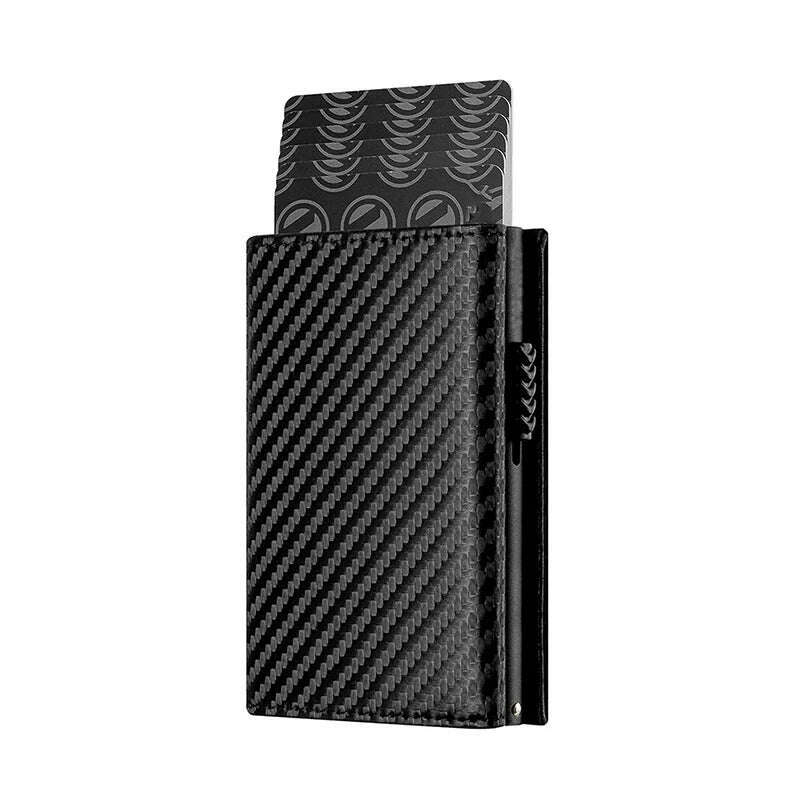 KIMLUD, Men Credit Card Holder RFID Blocking Microfiber Leather Magnetic Closure Pop Up Card Wallet with ID Window and Coin Pocket, Carbon fiber / CHINA, KIMLUD APPAREL - Womens Clothes