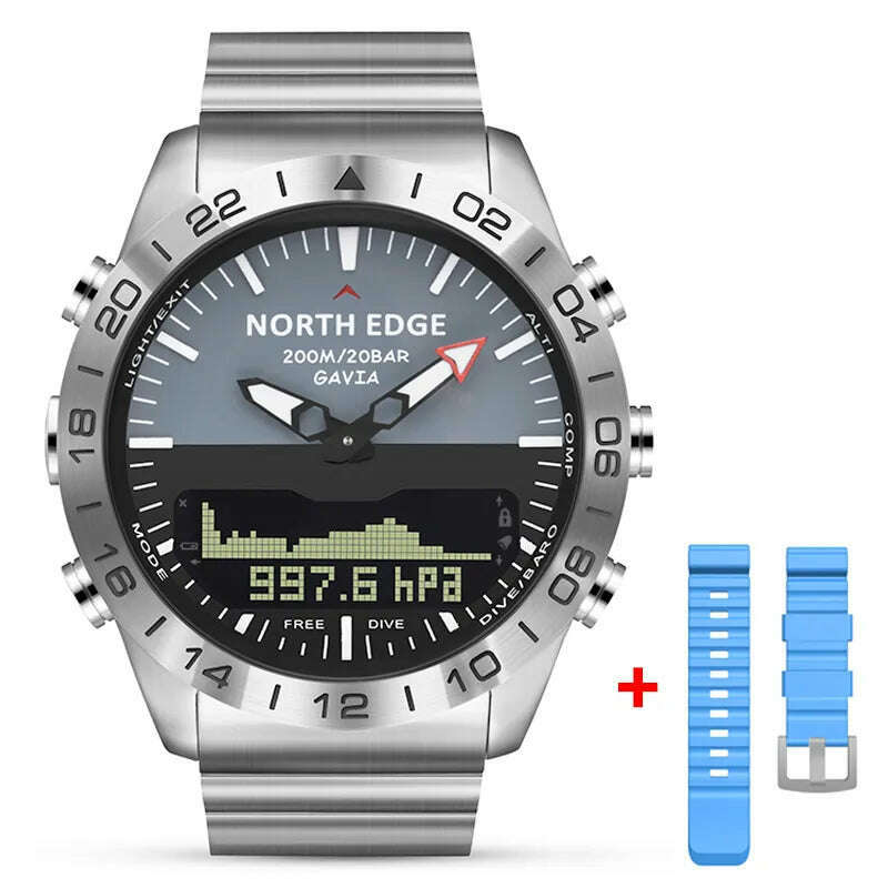 KIMLUD, Men Dive Sports Digital watch Mens Watches Military Army Luxury Full Steel Business Waterproof 200m Altimeter Compass NORTH EDGE, Blue Rubber, KIMLUD Women's Clothes
