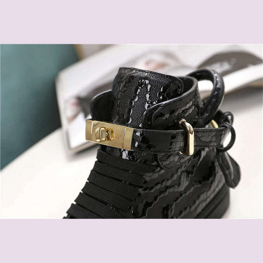 KIMLUD, Men Embossed High Top Sneakers Lock Lace Red Metal Real Leather Designer Flat Men Platform Casual Shoes, KIMLUD Womens Clothes