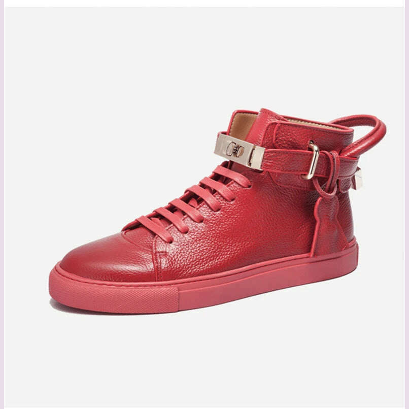 KIMLUD, Men Embossed High Top Sneakers Lock Lace Red Metal Real Leather Designer Flat Men Platform Casual Shoes, KIMLUD Womens Clothes