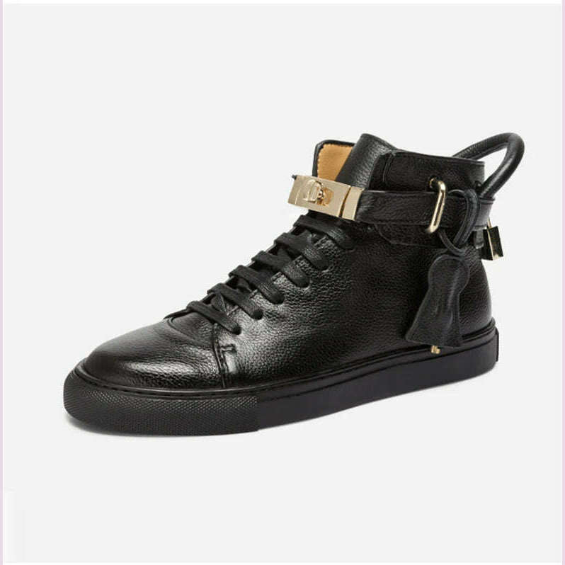 KIMLUD, Men Embossed High Top Sneakers Lock Lace Red Metal Real Leather Designer Flat Men Platform Casual Shoes, KIMLUD Womens Clothes