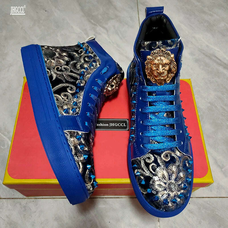 KIMLUD, Men Fashion Casual Ankle Boots Spring Autumn Rivets Luxury Brand High Top Sneakers Male High Top Punk Style Shoes A6, KIMLUD Womens Clothes