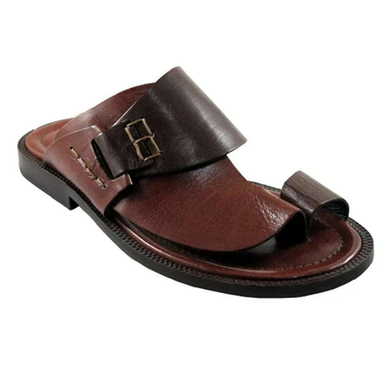 Men Genuine Leather Two ways Wear Sandals Male Beach Solid Sewing Leisure Slippers Summer New Skin Friendly Wear-resistant Shoes - KIMLUD