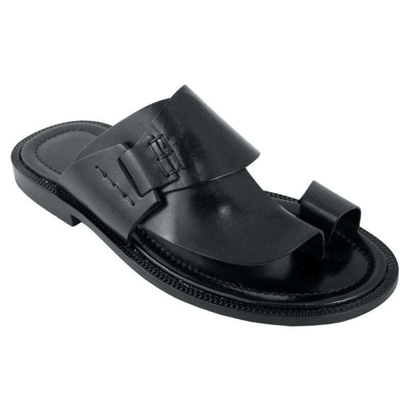 Men Genuine Leather Two ways Wear Sandals Male Beach Solid Sewing Leisure Slippers Summer New Skin Friendly Wear-resistant Shoes - KIMLUD