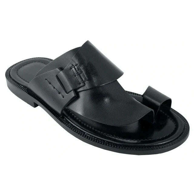 Men Genuine Leather Two ways Wear Sandals Male Beach Solid Sewing Leisure Slippers Summer New Skin Friendly Wear-resistant Shoes - KIMLUD