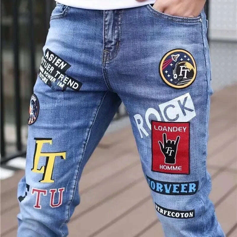 Men Jeans Fashion Street Hip-Hop Jeans Male Punk Style Denim Pants Summer Spring Men Stretchy Slim Fit High Quality Mans Jeans - KIMLUD