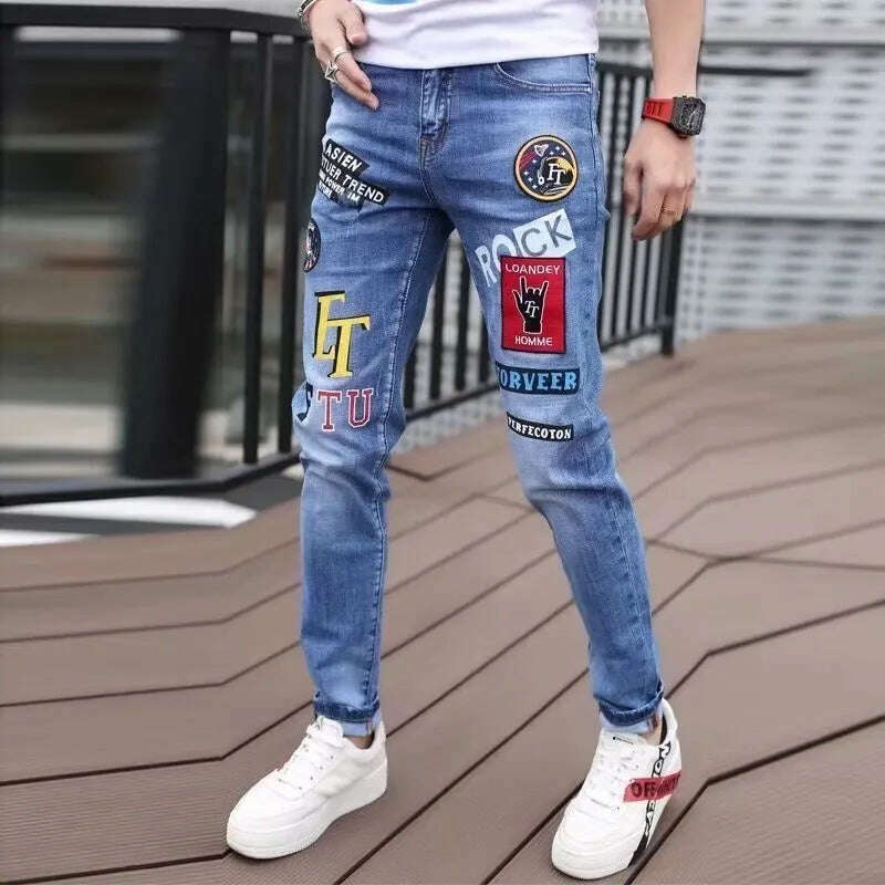 KIMLUD, Men Jeans Fashion Street Hip-Hop Jeans Male Punk Style Denim Pants Summer Spring Men Stretchy Slim Fit High Quality Mans Jeans, 5509Blue / 28 / CN, KIMLUD Women's Clothes