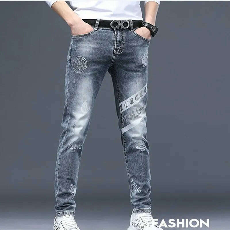 KIMLUD, Men Jeans Fashion Street Hip-Hop Jeans Male Punk Style Denim Pants Summer Spring Men Stretchy Slim Fit High Quality Mans Jeans, C07 / 28 / CN, KIMLUD Women's Clothes