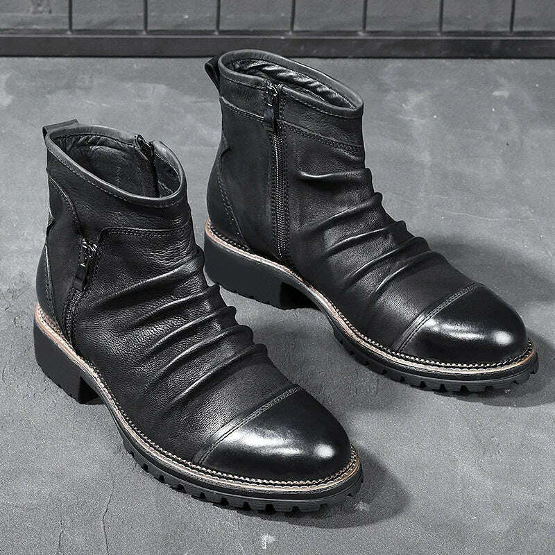 KIMLUD, Men Leather Boots 2021 New Arrival Britsh Vintage Style Boots Shoes Mens Boots Autumn Winter Men&#39;s Ankle Boots Plus Size, Pure black / 39, KIMLUD Womens Clothes