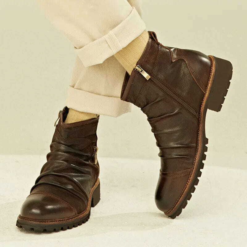 KIMLUD, Men Leather Boots 2021 New Arrival Britsh Vintage Style Boots Shoes Mens Boots Autumn Winter Men&#39;s Ankle Boots Plus Size, KIMLUD Womens Clothes