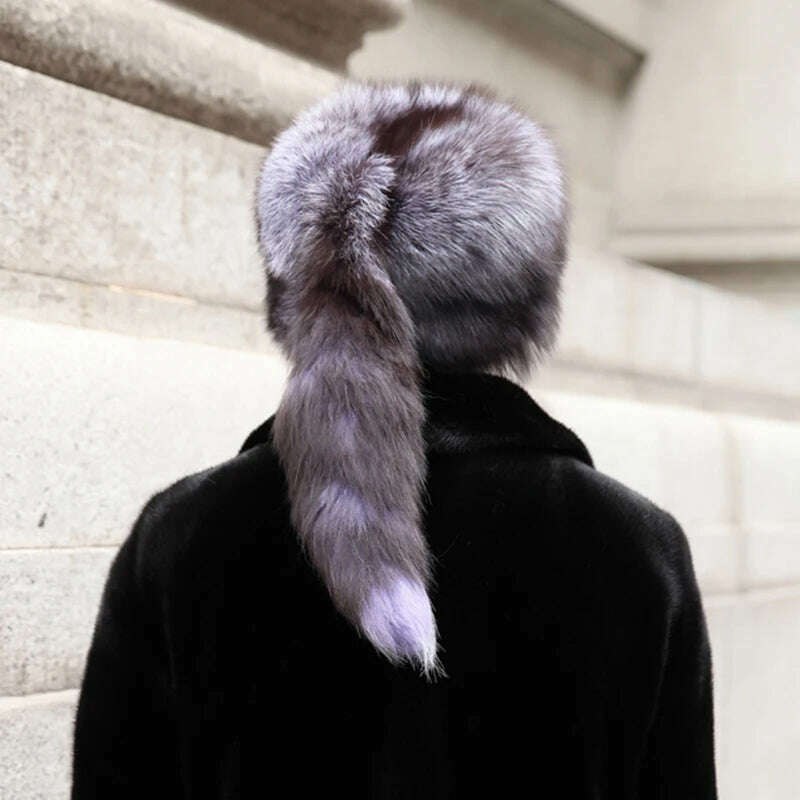 KIMLUD, Men Real Fox Fur Beanies Hat Mongolian Hat Unique Process Fox Tail Design Luxury Winter Warm Hats For Fashion Men Bomber Hat, KIMLUD Womens Clothes