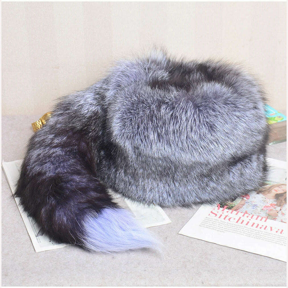 KIMLUD, Men Real Fox Fur Beanies Hat Mongolian Hat Unique Process Fox Tail Design Luxury Winter Warm Hats For Fashion Men Bomber Hat, KIMLUD Womens Clothes