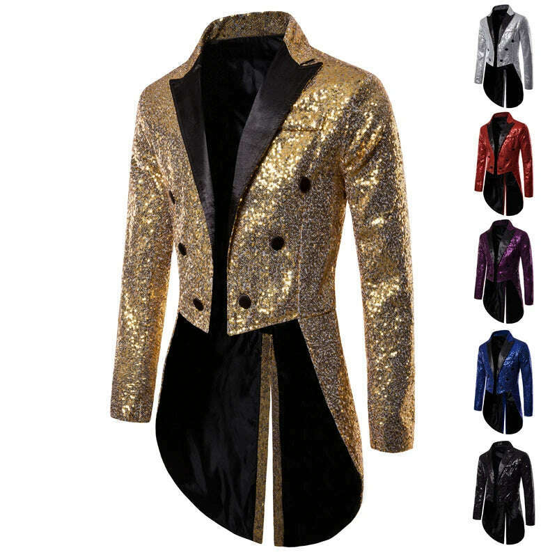 KIMLUD, Men Shiny Sequin Glitter Embellished Blazer Jacket Men Nightclub Prom Suit Blazer Costume Homme Singers Stage Clothes Tuxedo new, KIMLUD Women's Clothes