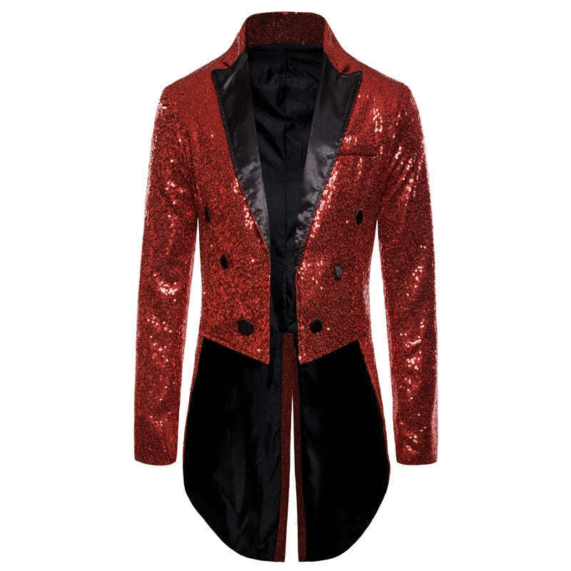 KIMLUD, Men Shiny Sequin Glitter Embellished Blazer Jacket Men Nightclub Prom Suit Blazer Costume Homme Singers Stage Clothes Tuxedo new, Red / S, KIMLUD Womens Clothes