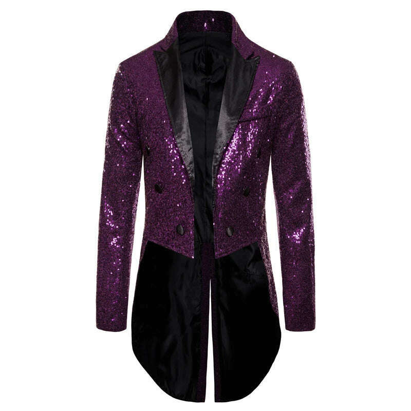 KIMLUD, Men Shiny Sequin Glitter Embellished Blazer Jacket Men Nightclub Prom Suit Blazer Costume Homme Singers Stage Clothes Tuxedo new, Purple / S, KIMLUD Women's Clothes