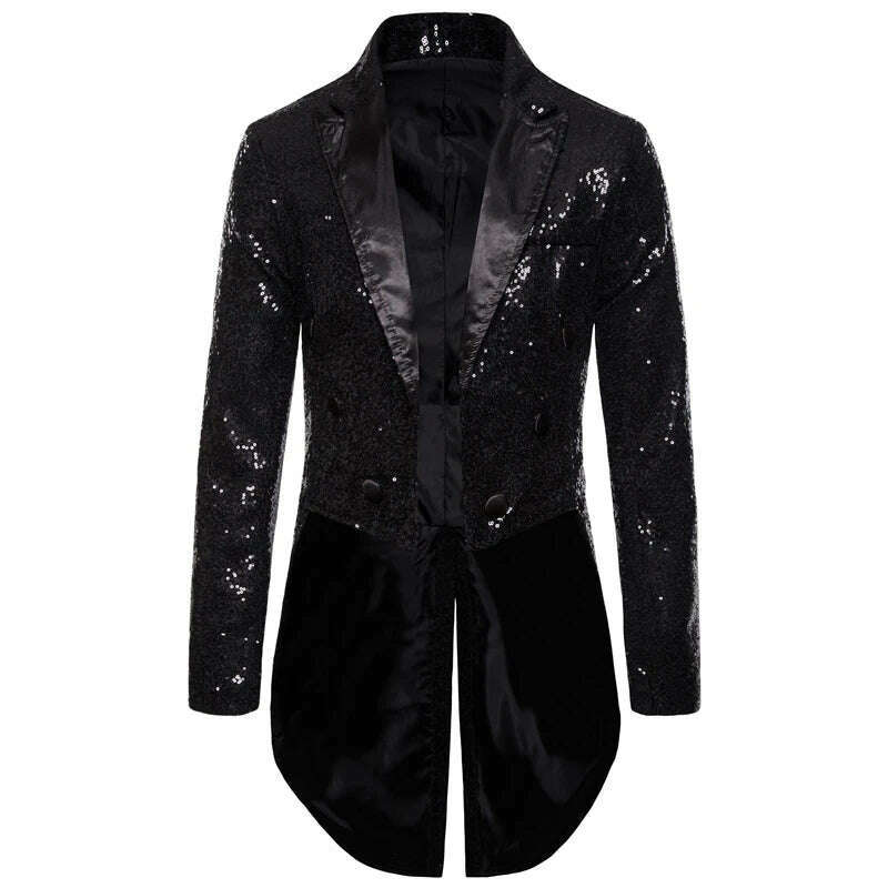 KIMLUD, Men Shiny Sequin Glitter Embellished Blazer Jacket Men Nightclub Prom Suit Blazer Costume Homme Singers Stage Clothes Tuxedo new, Black / S, KIMLUD Women's Clothes