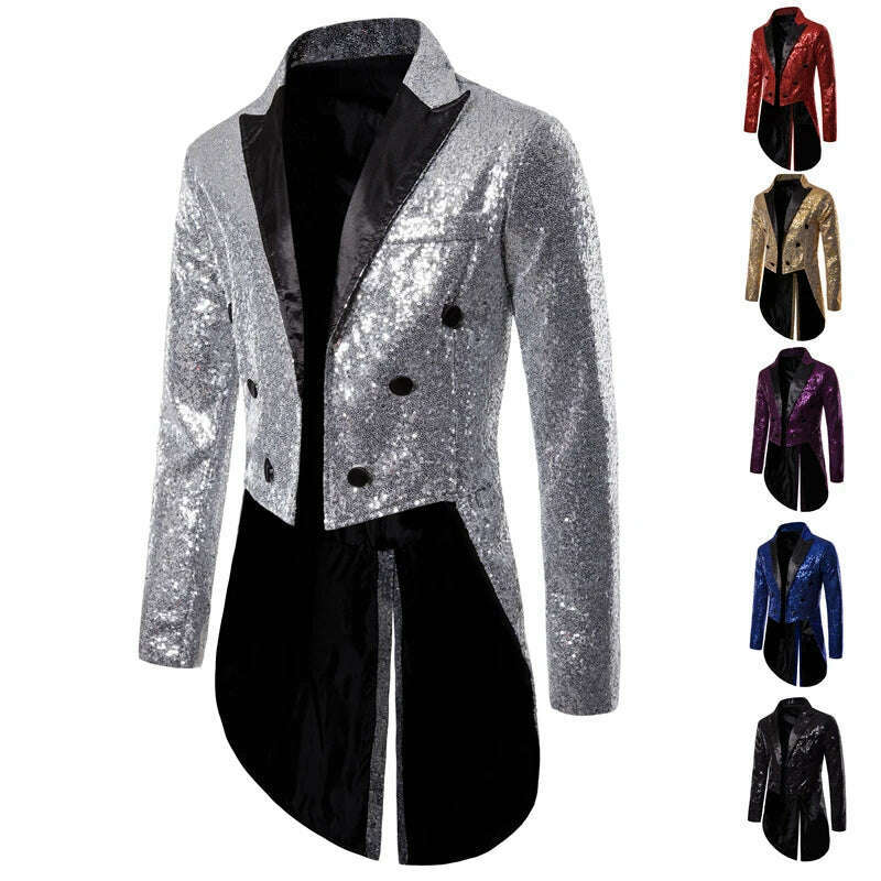 KIMLUD, Men Shiny Sequin Glitter Embellished Blazer Jacket Men Nightclub Prom Suit Blazer Costume Homme Singers Stage Clothes Tuxedo new, KIMLUD Womens Clothes