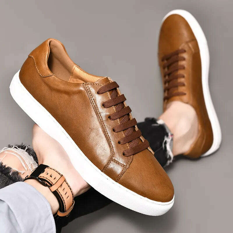 Men Shoes Genuine Leather Casual Shoes Fashion Sneakers British style Cow Leather Men Shoes New Men Sneakers - KIMLUD
