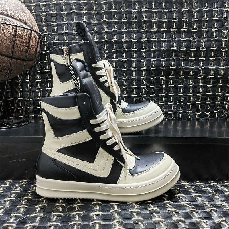 Men Shoes Genuine Leather High Top Boots For Women Vintage Original Luxury Trainers High Street Zip Sneakers - KIMLUD