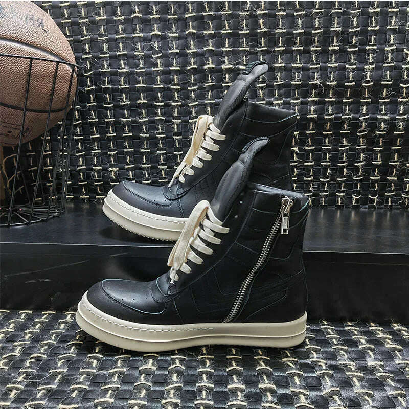 Men Shoes Genuine Leather High Top Boots For Women Vintage Original Luxury Trainers High Street Zip Sneakers - KIMLUD