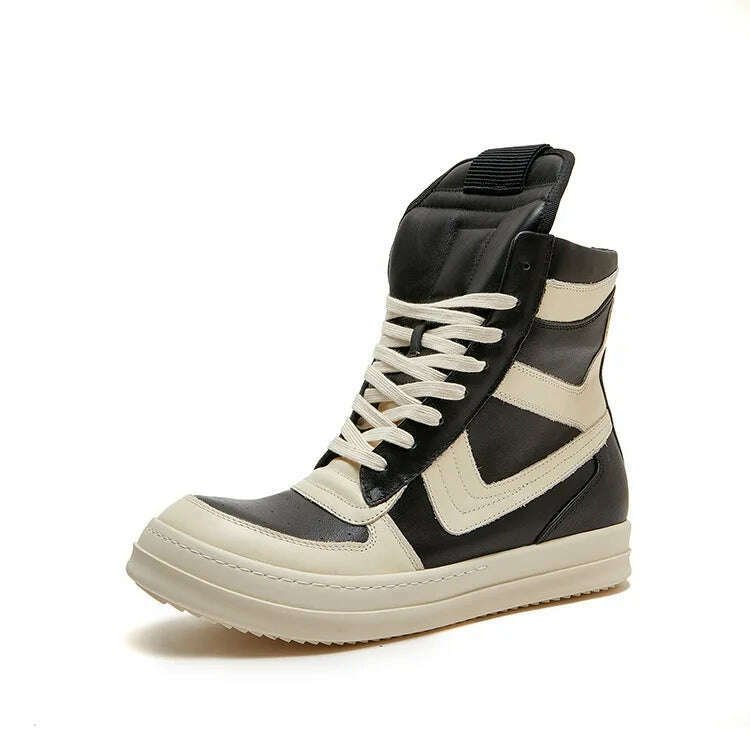 Men Shoes Genuine Leather High Top Boots For Women Vintage Original Luxury Trainers High Street Zip Sneakers - KIMLUD