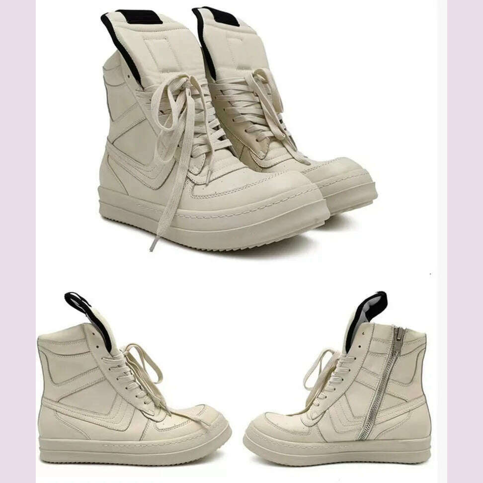 Men Shoes Genuine Leather High Top Boots For Women Vintage Original Luxury Trainers High Street Zip Sneakers - KIMLUD