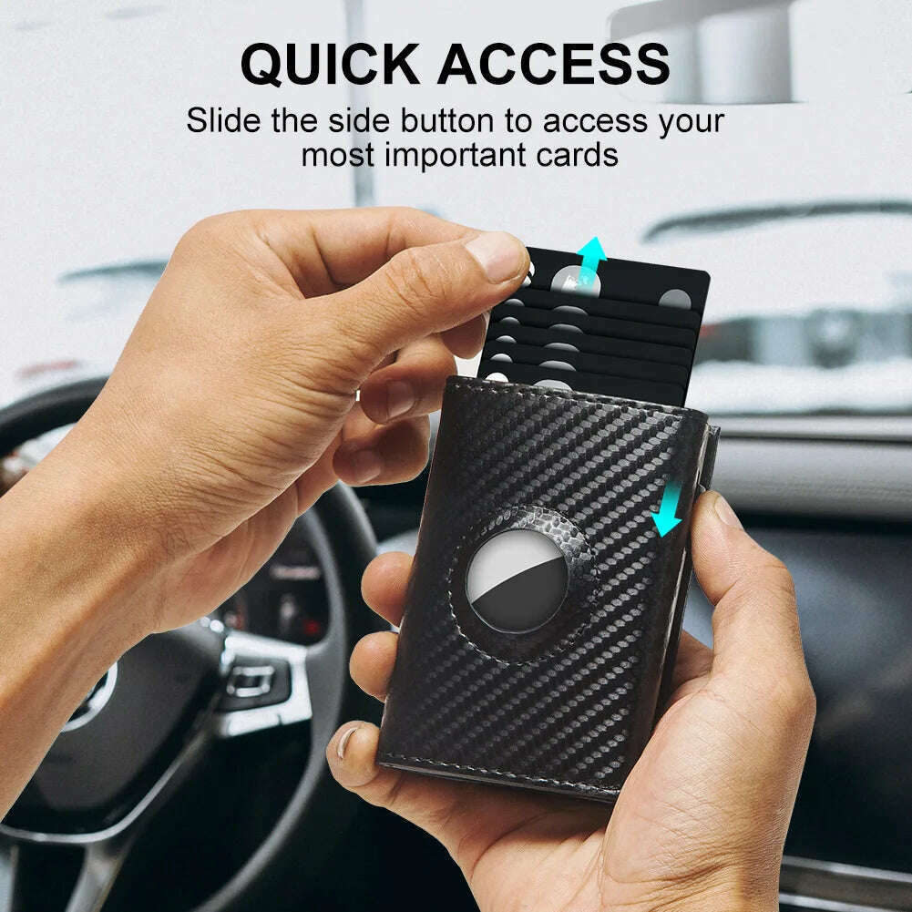 Men Smart Wallet Credit Card Holder for AirTag Carbon Fiber Aluminum Automatic Pop Out Cardholder Case with Money Clip - KIMLUD