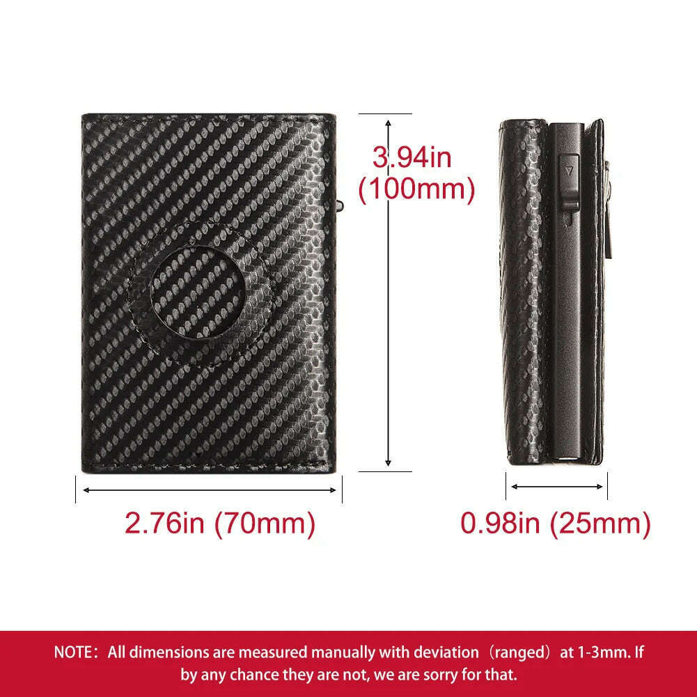 Men Smart Wallet Credit Card Holder for AirTag Carbon Fiber Aluminum Automatic Pop Out Cardholder Case with Money Clip - KIMLUD