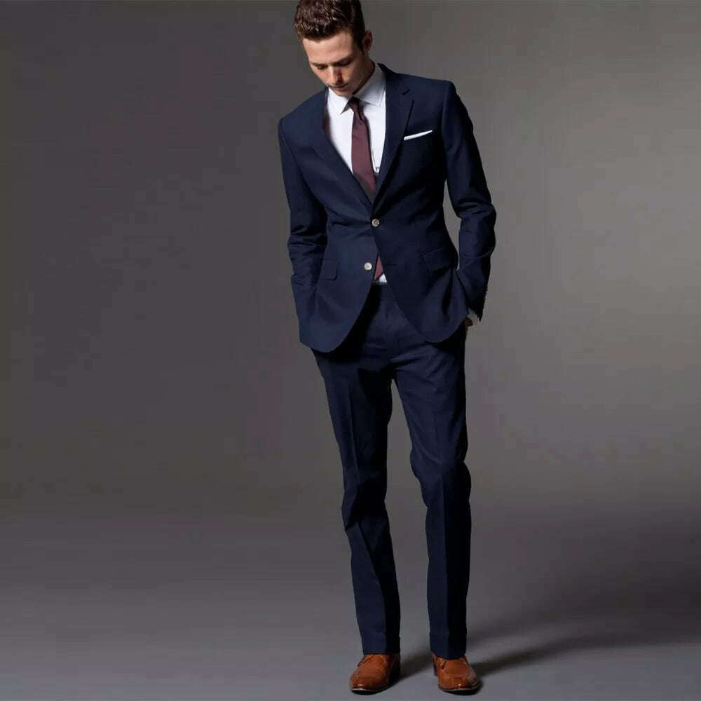 Men Suit Men Tuxedo Custom Made Wedding Suits For Men Tailored Light Navy Blue Mens Suits With Pants Costume Sur Mesure Homme - KIMLUD