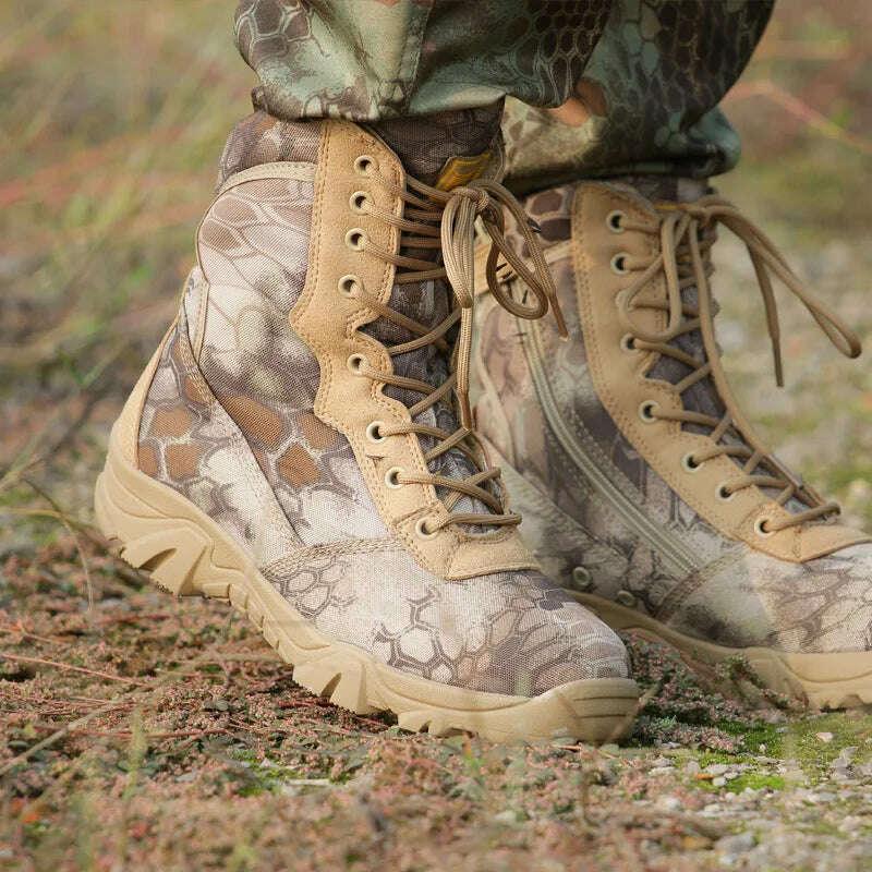 Men Tactical Desert Combat Military Boots Men Work Shoes Ankle Boots Outdoor Waterproof Hiking Camping Mountaineering Army Boots - KIMLUD