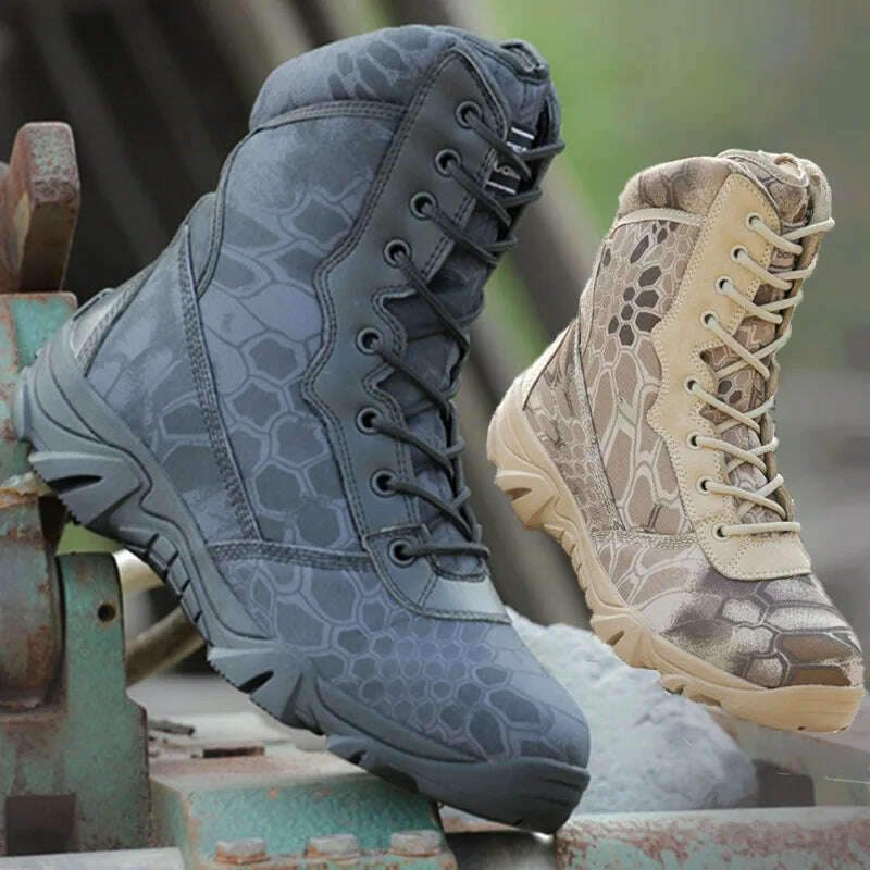 Men Tactical Desert Combat Military Boots Men Work Shoes Ankle Boots Outdoor Waterproof Hiking Camping Mountaineering Army Boots - KIMLUD