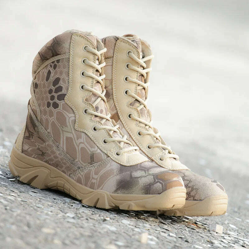 Men Tactical Desert Combat Military Boots Men Work Shoes Ankle Boots Outdoor Waterproof Hiking Camping Mountaineering Army Boots - KIMLUD