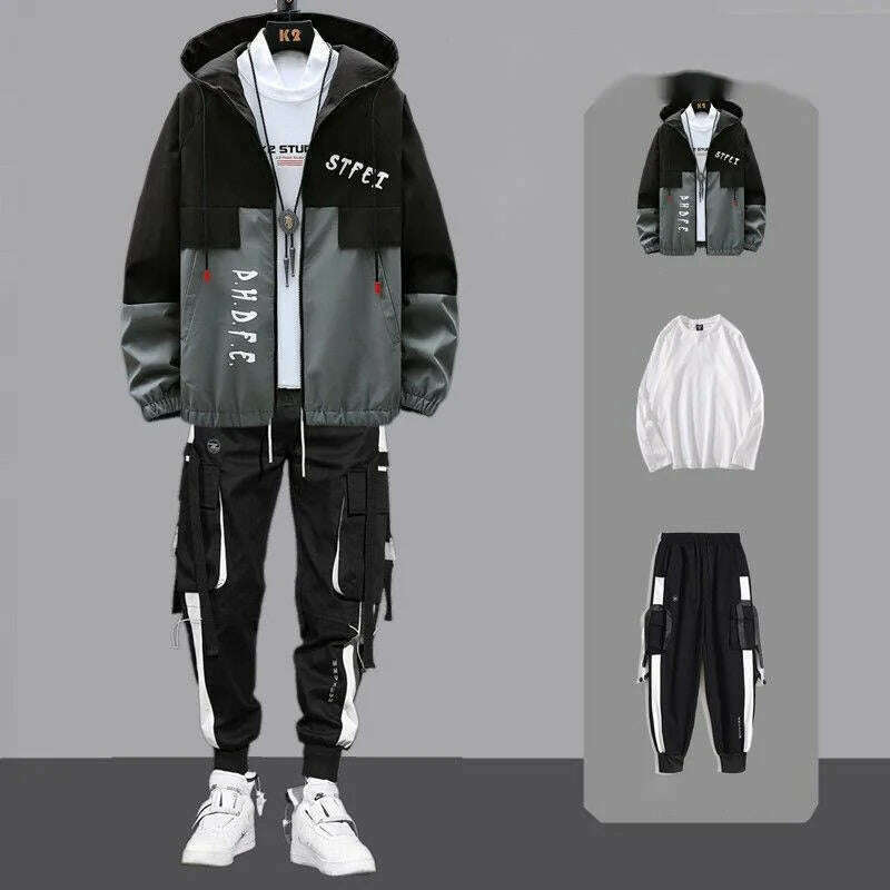 KIMLUD, Men Tracksuit Autumn Sportswear Two Piece Sets Man Hip Hop Fashion Sweatpants Brand Clothing Mens Students Sweatsuit Hoodie Suit, L158-165cm 50-57kg / gray 1, KIMLUD Women's Clothes