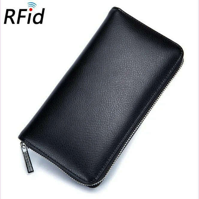 KIMLUD, Men wallet genuine leather passport RFID long large capacity organ mobile phone  multi function card holder unisex wallets, Black, KIMLUD APPAREL - Womens Clothes