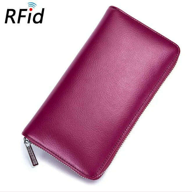 KIMLUD, Men wallet genuine leather passport RFID long large capacity organ mobile phone  multi function card holder unisex wallets, Purple, KIMLUD APPAREL - Womens Clothes