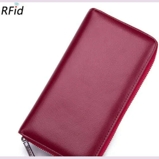 KIMLUD, Men wallet genuine leather passport RFID long large capacity organ mobile phone  multi function card holder unisex wallets, Burgundy, KIMLUD APPAREL - Womens Clothes