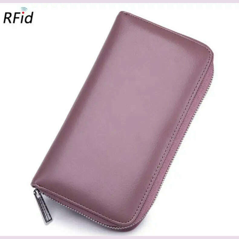 KIMLUD, Men wallet genuine leather passport RFID long large capacity organ mobile phone  multi function card holder unisex wallets, Taro flour, KIMLUD APPAREL - Womens Clothes