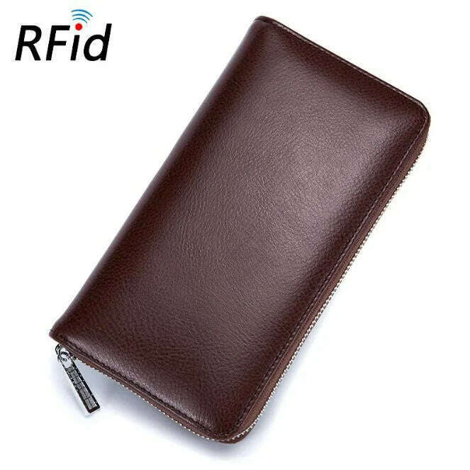 KIMLUD, Men wallet genuine leather passport RFID long large capacity organ mobile phone  multi function card holder unisex wallets, Coffee, KIMLUD APPAREL - Womens Clothes
