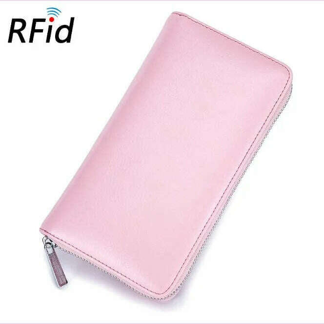 KIMLUD, Men wallet genuine leather passport RFID long large capacity organ mobile phone  multi function card holder unisex wallets, Pink, KIMLUD APPAREL - Womens Clothes