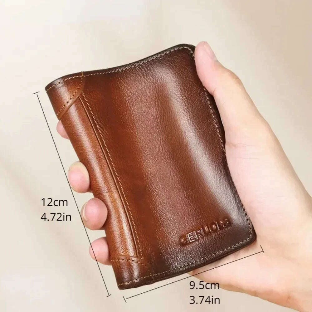 KIMLUD, Men Wallet Genuine Leather Rfid Blocking Trifold Wallet Vintage Thin Short Multi Function ID Credit Card Holder Male Purse Money, KIMLUD Womens Clothes