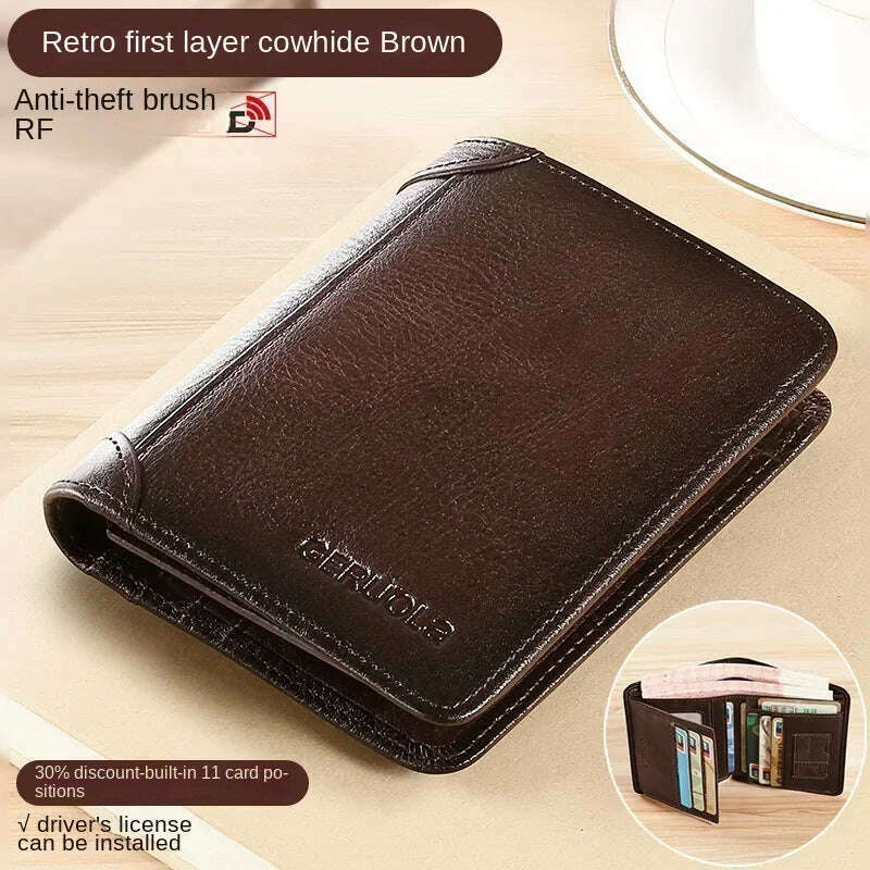 KIMLUD, Men Wallet Genuine Leather Rfid Blocking Trifold Wallet Vintage Thin Short Multi Function ID Credit Card Holder Male Purse Money, Coffee-3, KIMLUD Womens Clothes