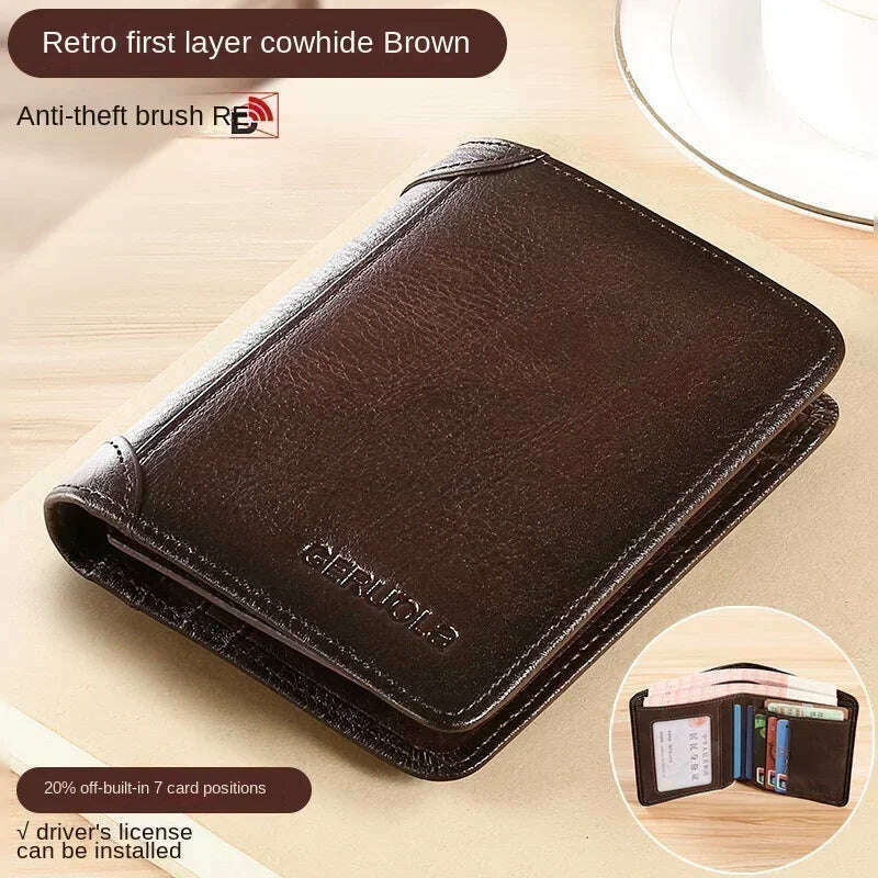KIMLUD, Men Wallet Genuine Leather Rfid Blocking Trifold Wallet Vintage Thin Short Multi Function ID Credit Card Holder Male Purse Money, Coffee-2, KIMLUD Womens Clothes