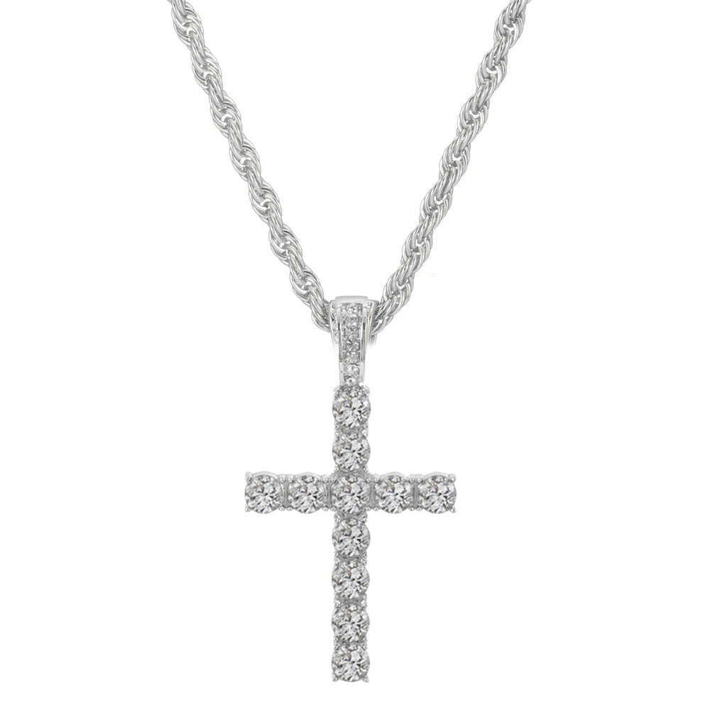 KIMLUD, Men Women Hip Hop Cross Pendant Necklace With 4mm Zircon Tennis Chain Iced Out Exquisite Bling Jewelry Fashion Trendy Creative, MB017S / 18inch(45cm), KIMLUD Womens Clothes