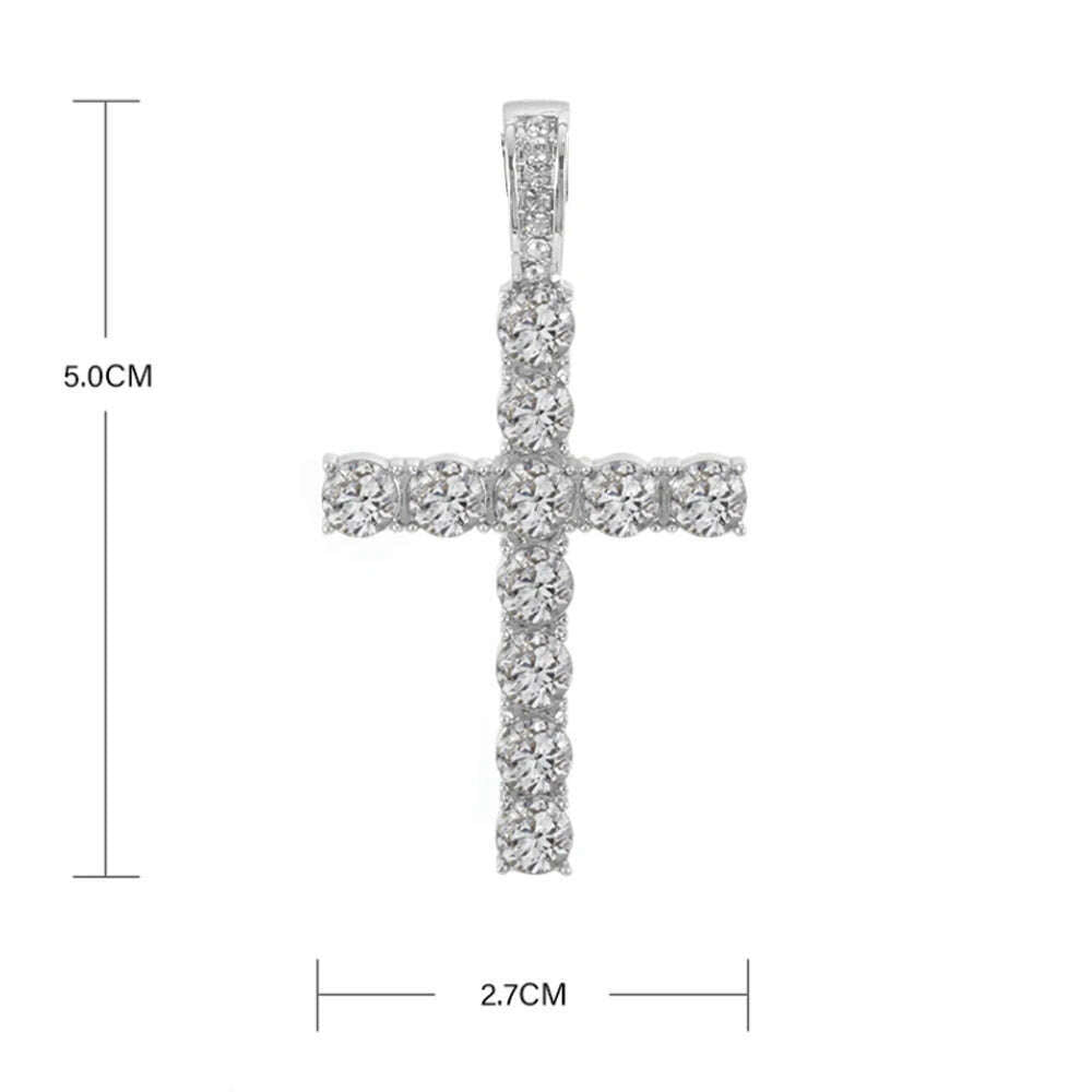 Men Women Hip Hop Cross Shiny Pendant With 4mm Zircon Tennis Chain Charm Iced Out Bling Exquisite Necklace Jewelry Fashion Gift - KIMLUD