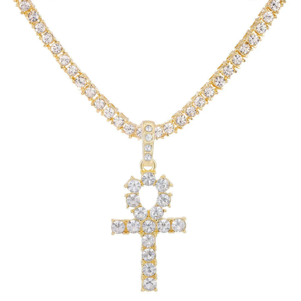 Men Women Hip Hop Cross Shiny Pendant With 4mm Zircon Tennis Chain Charm Iced Out Bling Exquisite Necklace Jewelry Fashion Gift - KIMLUD