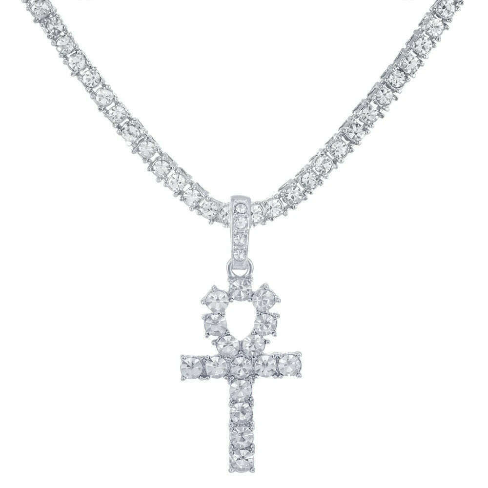Men Women Hip Hop Cross Shiny Pendant With 4mm Zircon Tennis Chain Charm Iced Out Bling Exquisite Necklace Jewelry Fashion Gift - KIMLUD